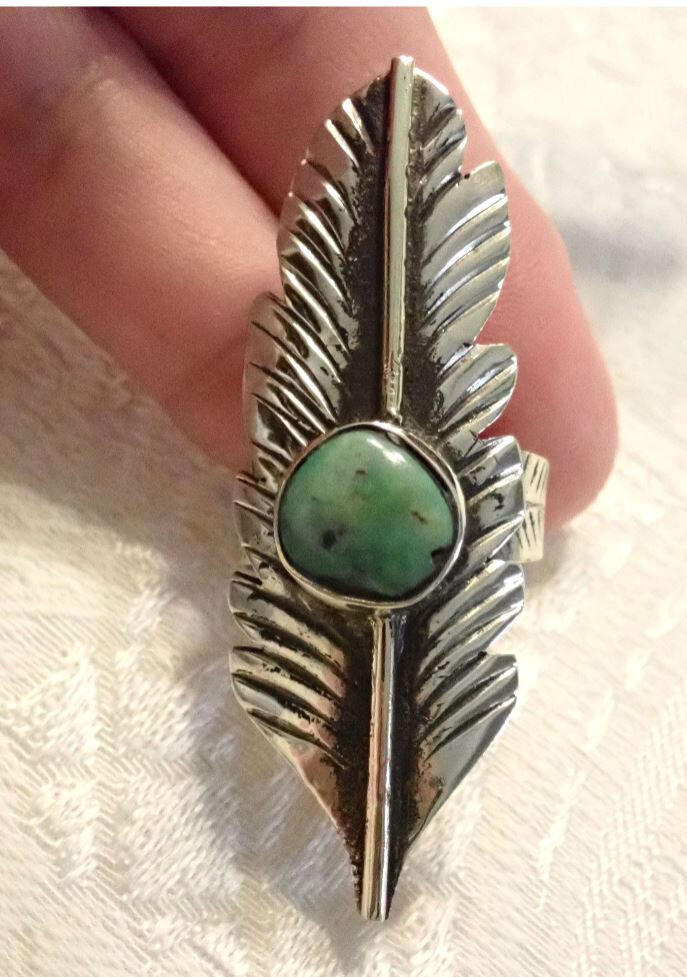 Feather Ring with Turquoise adjustable