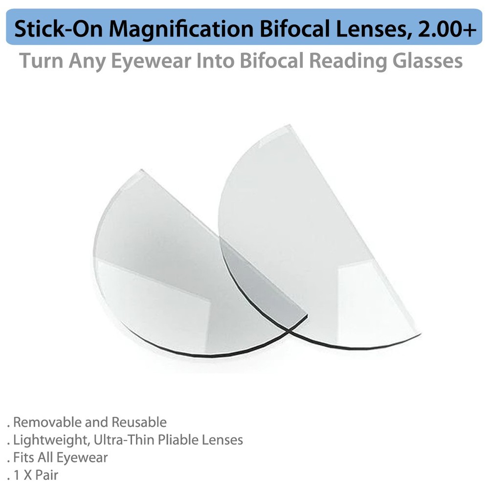 Stick-On Magnification Bifocal Lenses, 2.00+
