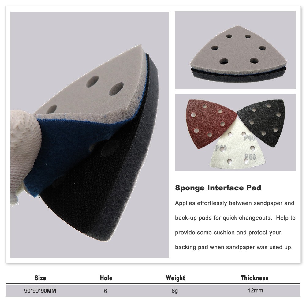 90*90*90mm 6 Hole Triangular Foam Cushion Interface Buffer Pad For Sanding Pads