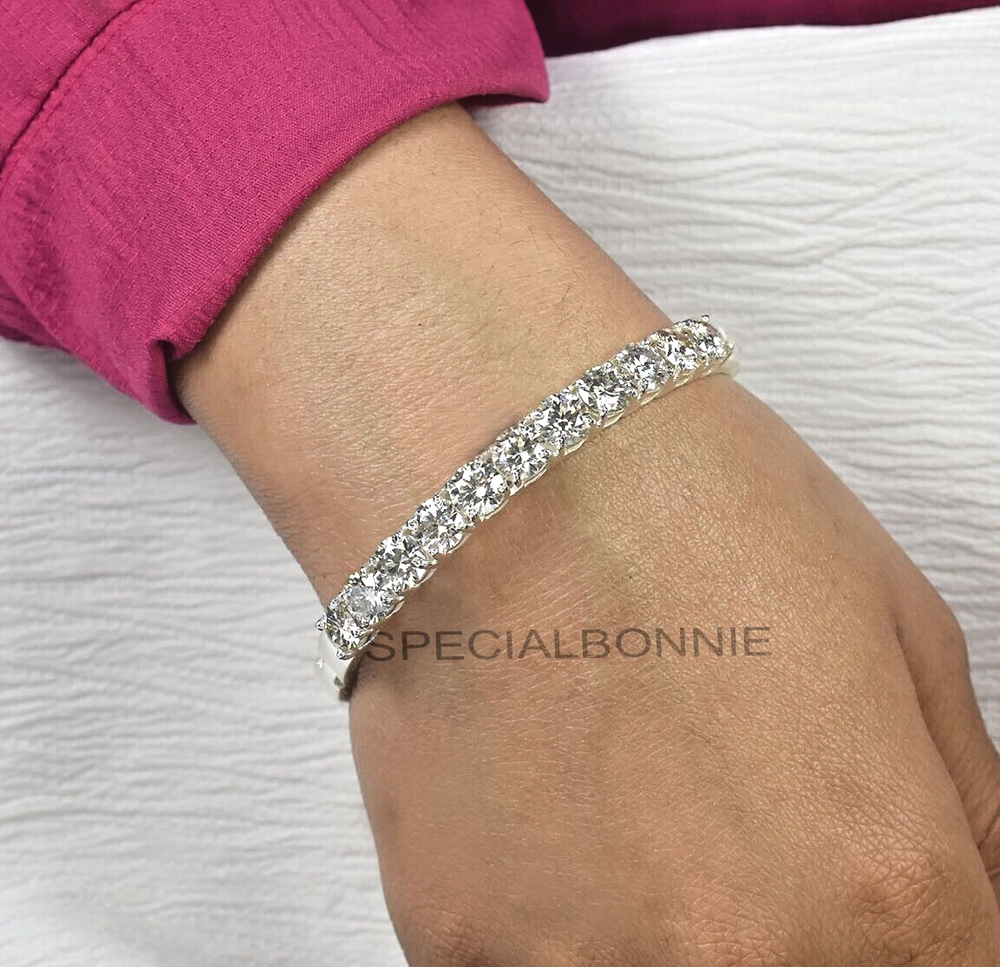 Gorgeous 13Ct White Diamonds Bangle Openable Bracelet 925 Silver-VIDEO
