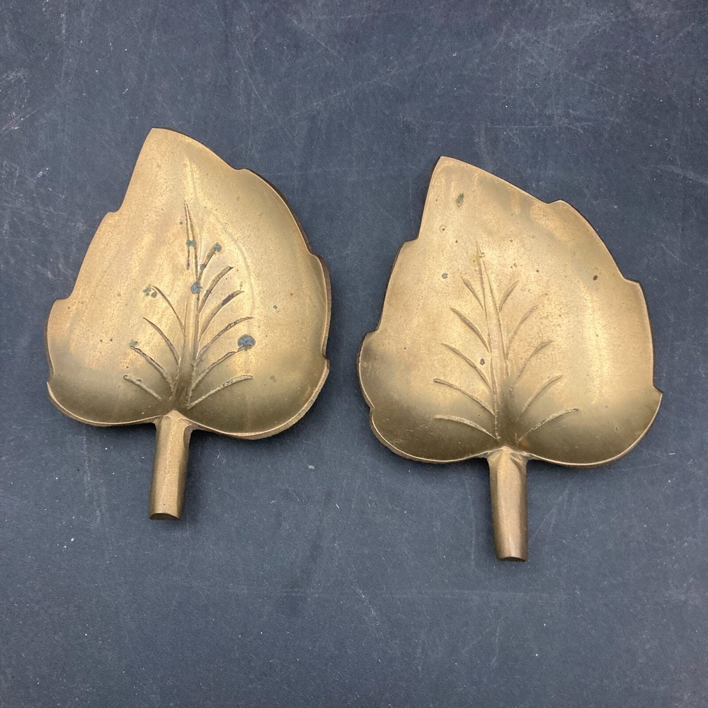 TWO 5 x 3.5" Decorative Solid Brass Leaf Plates