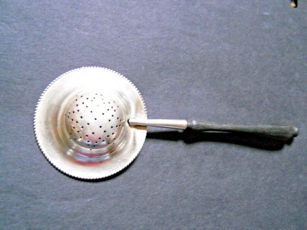 Sterling Silver Antique Tea Strainer Wood Handle