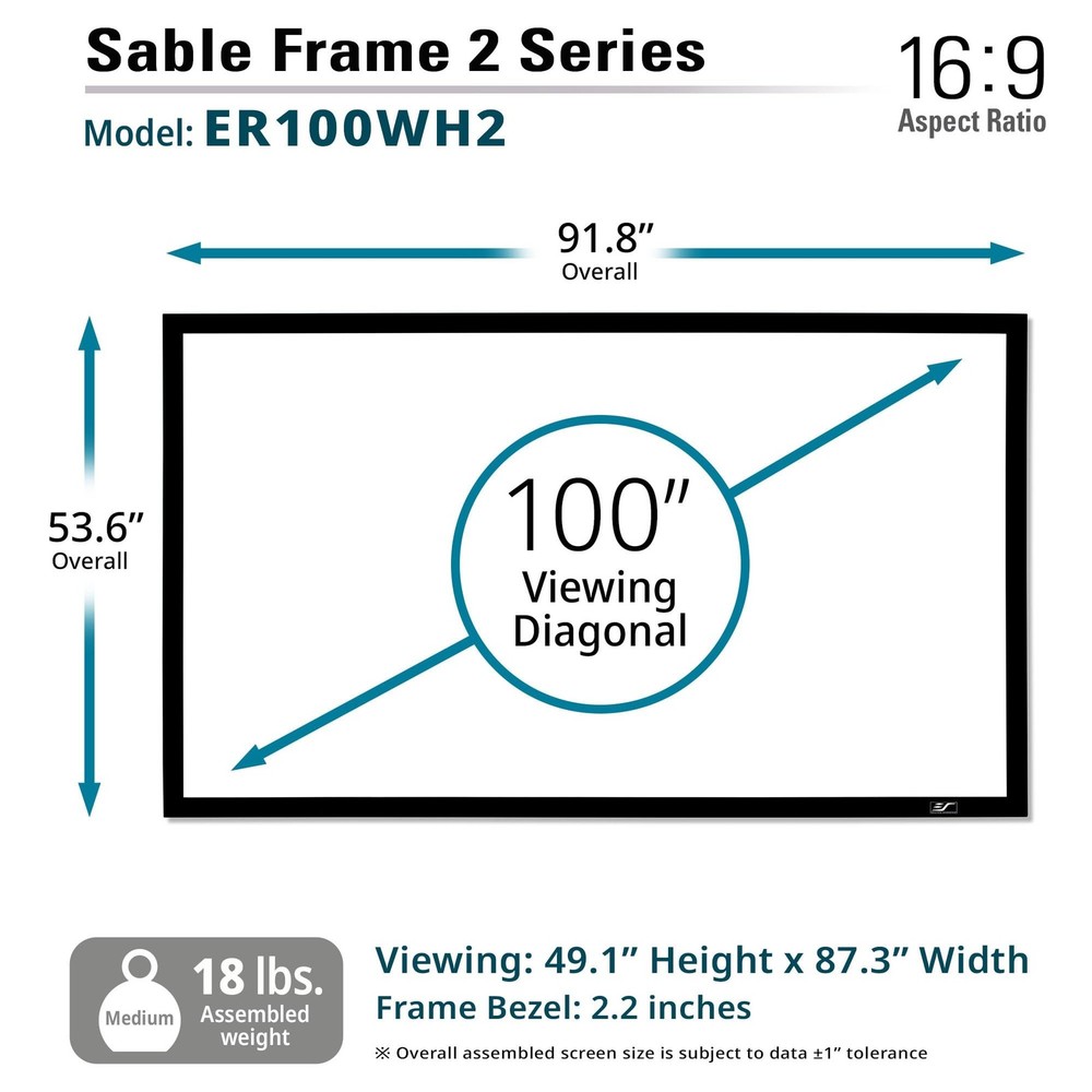 Elite Screens Sable Frame 2, 100-Inch Fixed Frame Projector Screen, 16:9 8K/4...