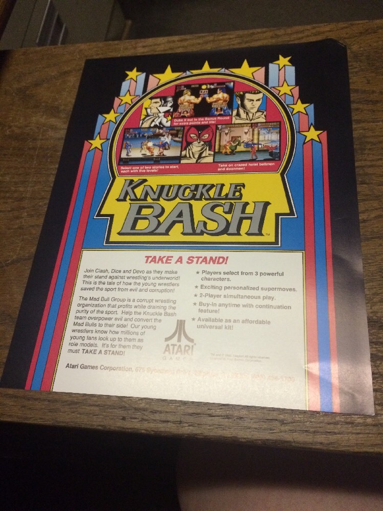 Atari KNUCKLE BASH Arcade Video Game flyer- original