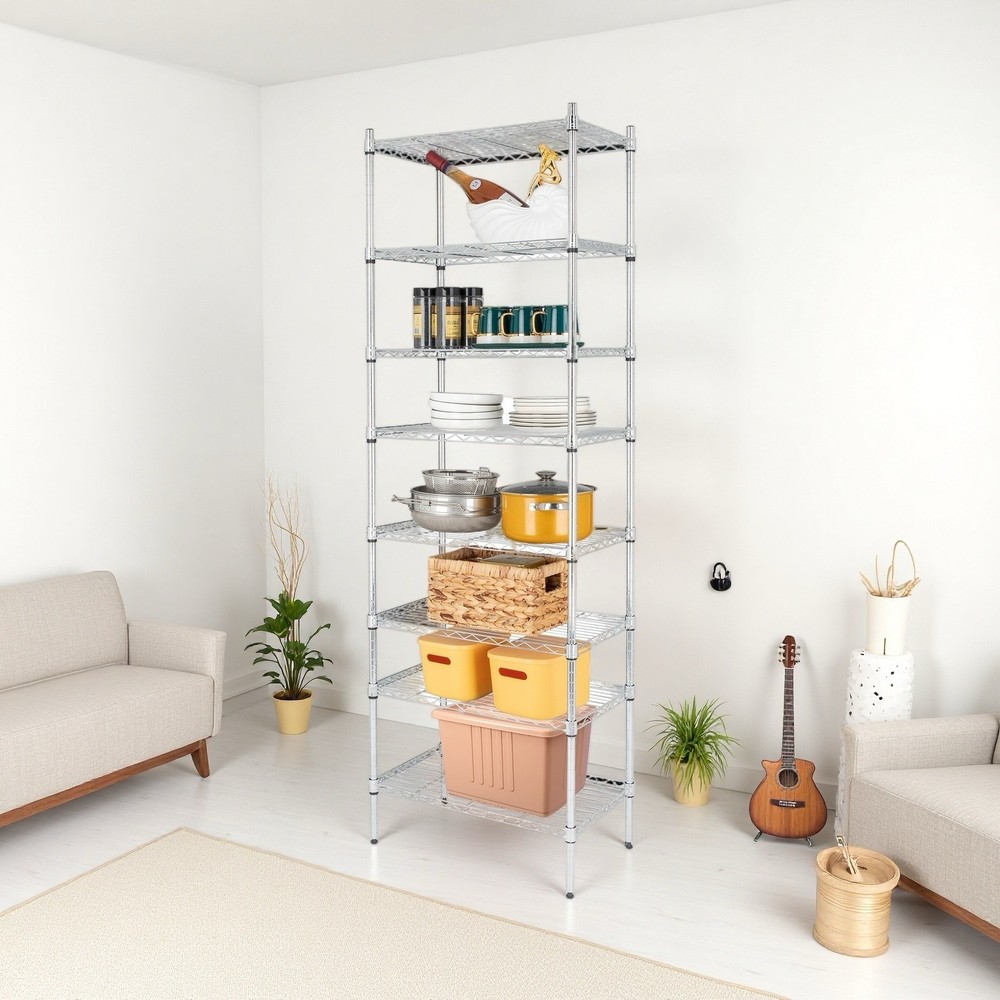 8-Tier Wire Shelving Unit - Heavy Duty, Adjustable, Modular, Silver Kitchen Rack