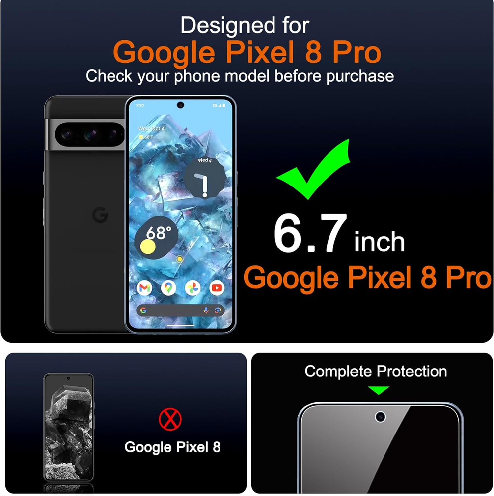 4 Pack Privacy Screen & Tempered Camera Lens Protector for Google Pixel 8 Pro