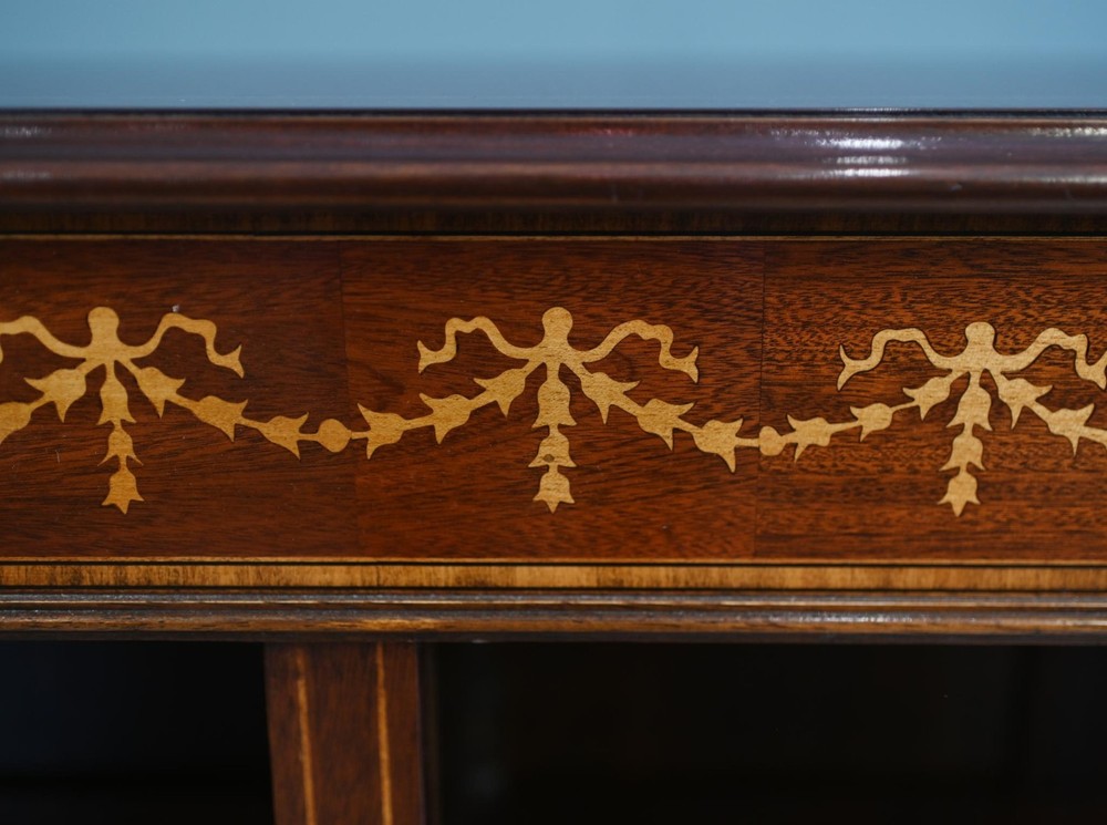 Wide Regency Open Bookcase - Mahogany Inlay Library Study