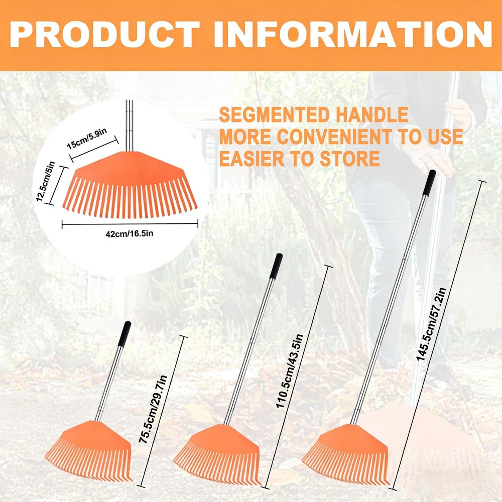 16.5-Inch Wide Adjustable Handle Leaf Rake - Plastic Rake Head, Lightweight &...