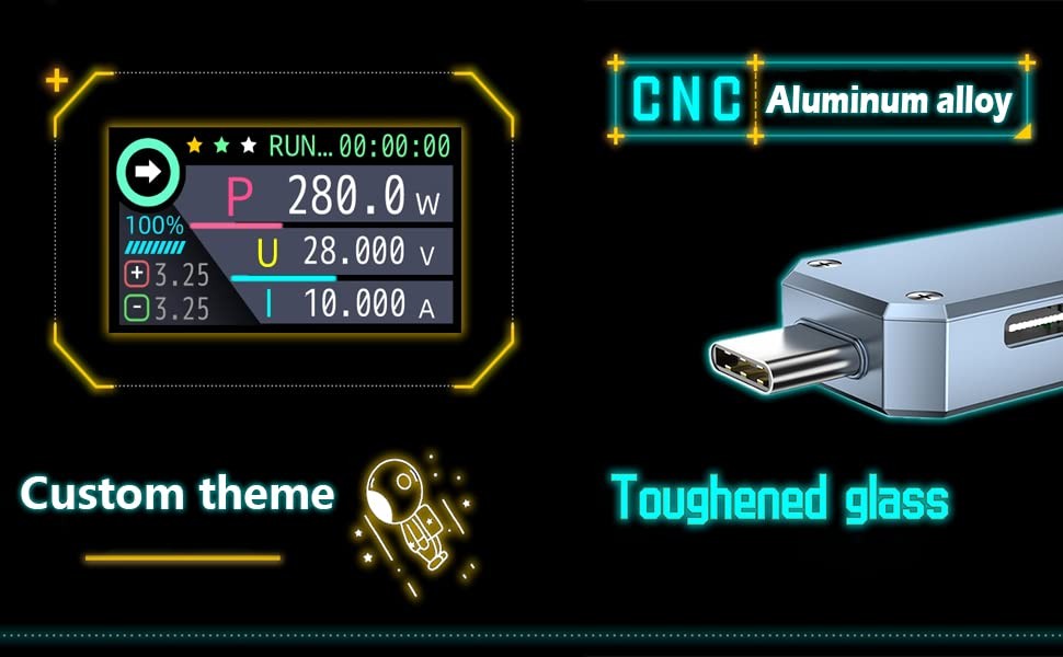 USB Meter, Tester, Multimeter, Load, UM25C,Type-c Current gray