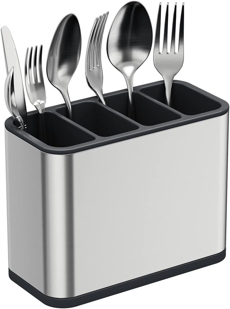 Silverware Caddy Utensil Spoon Holder with 4 Divided silver