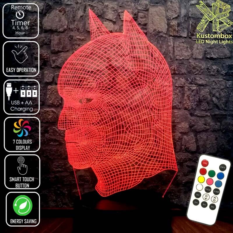 BATMAN WIRE FRAME - 3D LED BATTERY USB NIGHT LIGHT 7 COLOUR + REMOTE CONTROL