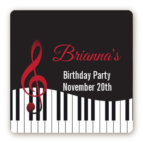 Musical Notes Birthday Party - Square Personalized Birthday Party Stickers