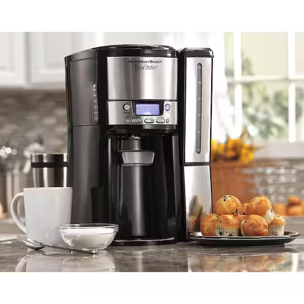 Brewstation 12- Cup Programmable Black Drip Coffee Maker with Removable Water Re