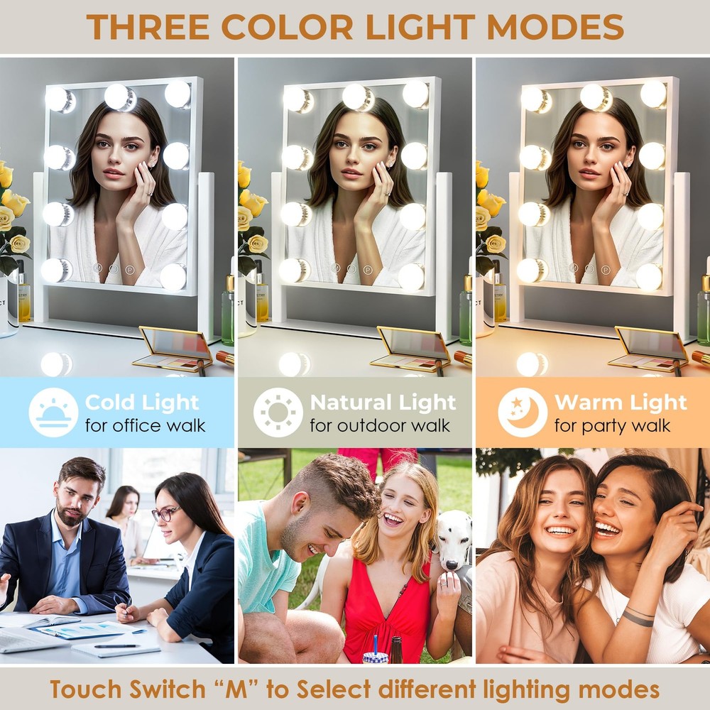 LuxeVue Vanity Mirror with Lights, Makeup Mirror with 3 Lighting Modes, Light...