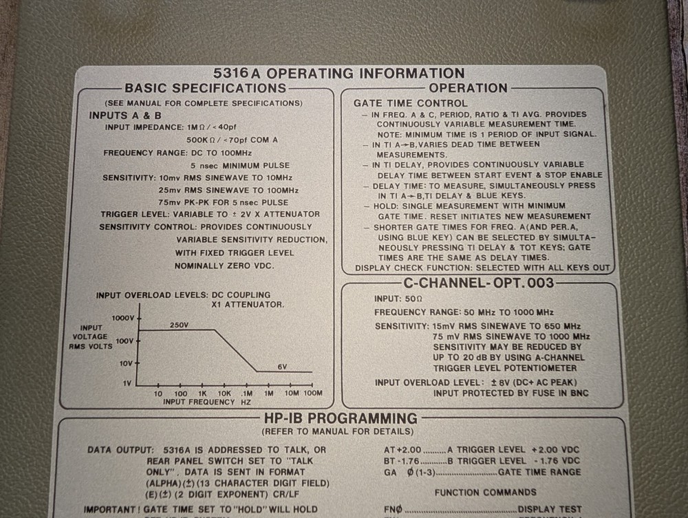 HP 5316A Universal Counter Powers On
