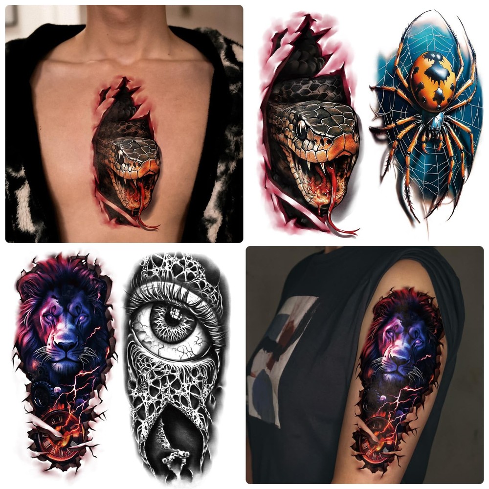 77 Sheets 3D Realistic Temporary Tattoos Adults Kids, Large,