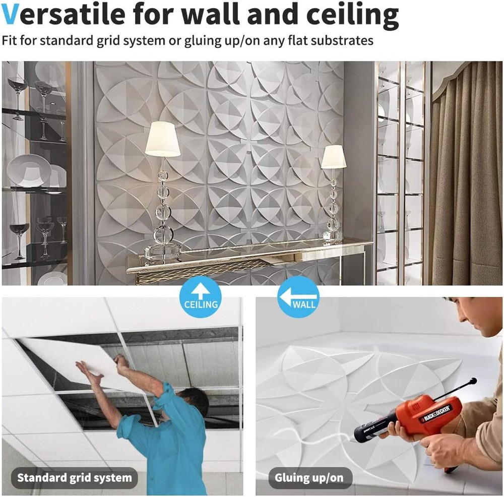 2'x2' Decorative Wall Tile Ceiling Tile 12 Pack White Floral Art3D