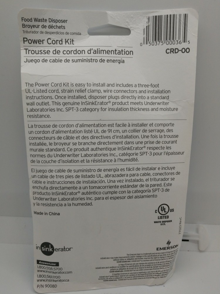 InSinkErator CRD-00 Power Cord Accessory Kit for InSinkErator ,Badger