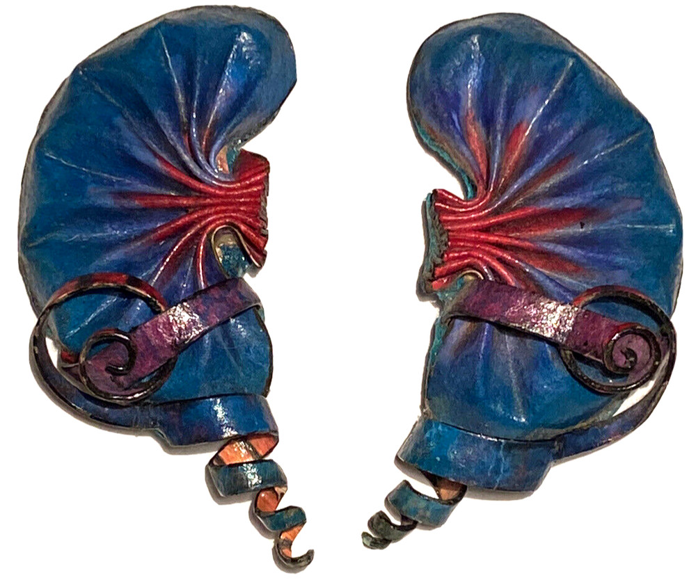 ELISE HUGE VINTAGE STUDIO ARTISAN MODERNIST SCULPTURE PAINTED STATEMENT EARRINGS