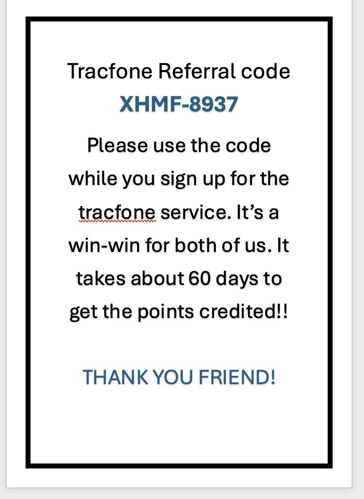 Free Tracfone Rewards Referral Code (XHMF-8937) MAX POINTS.5000