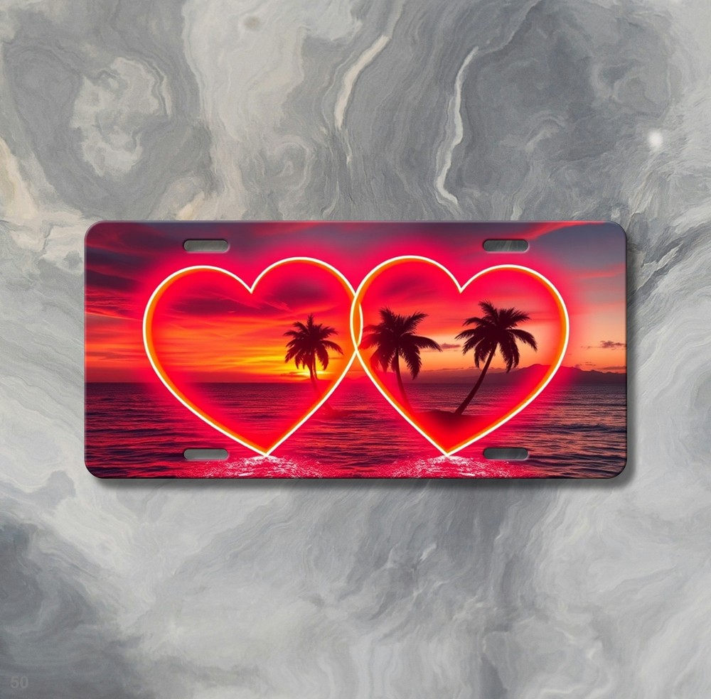 Artistic Two Hearts Artwork Custom Name License Plate Customizable Front Plate