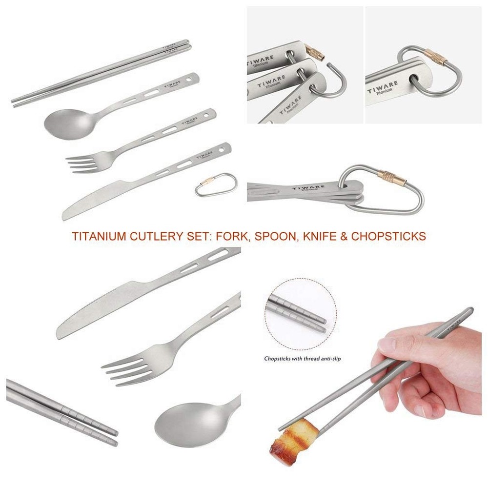 Titanium Ultra-Light Weight Tableware Durable Knife Fork Spoon Chopsticks Cut...