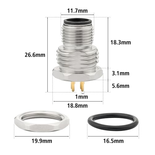 M12 A Coded IP67 Waterproof Front Bulkhead Panel Mount Connector 4 Pin Male