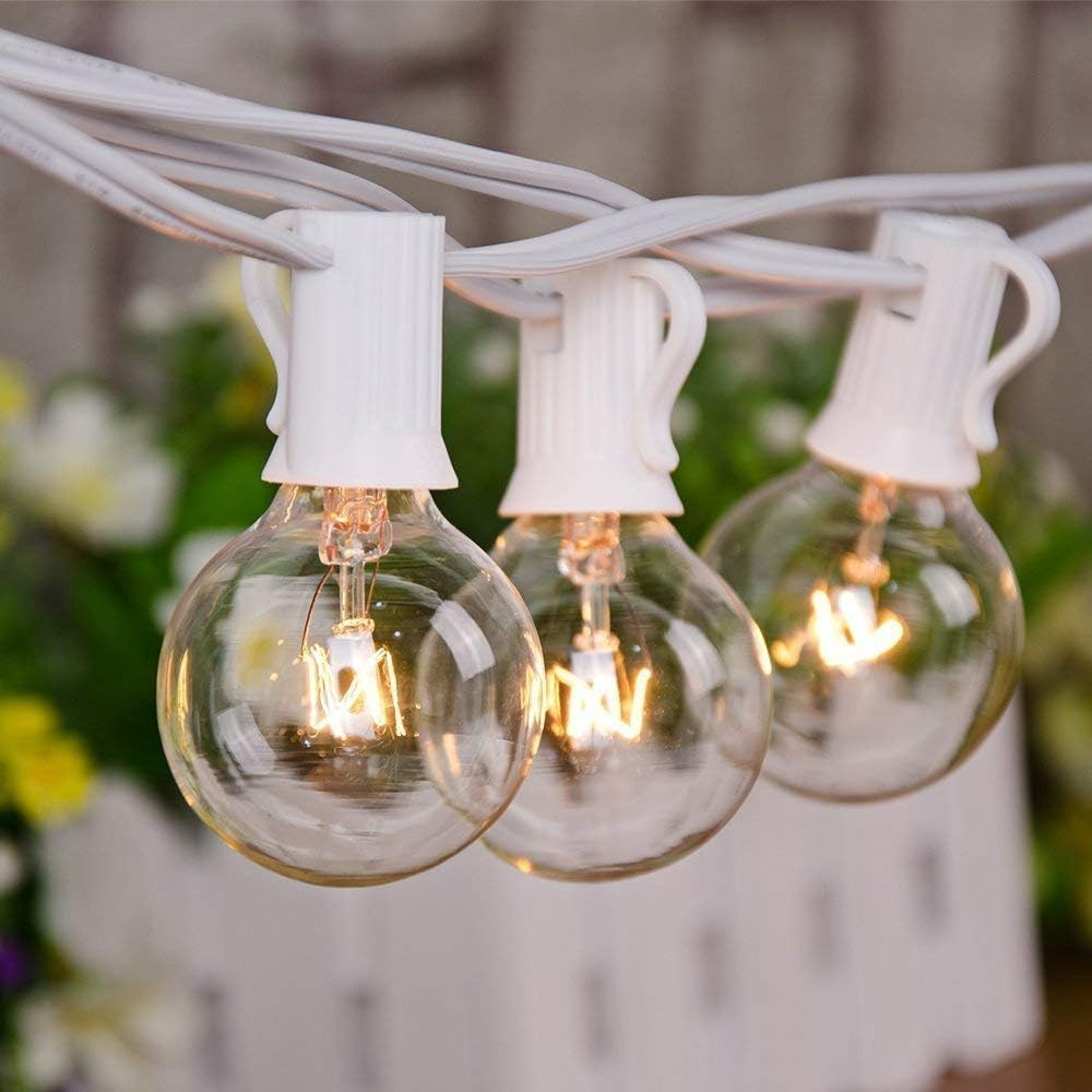 25FT Outdoor White String Lights with 27 Clear Bulbs, G40 Globe Patio String Lig