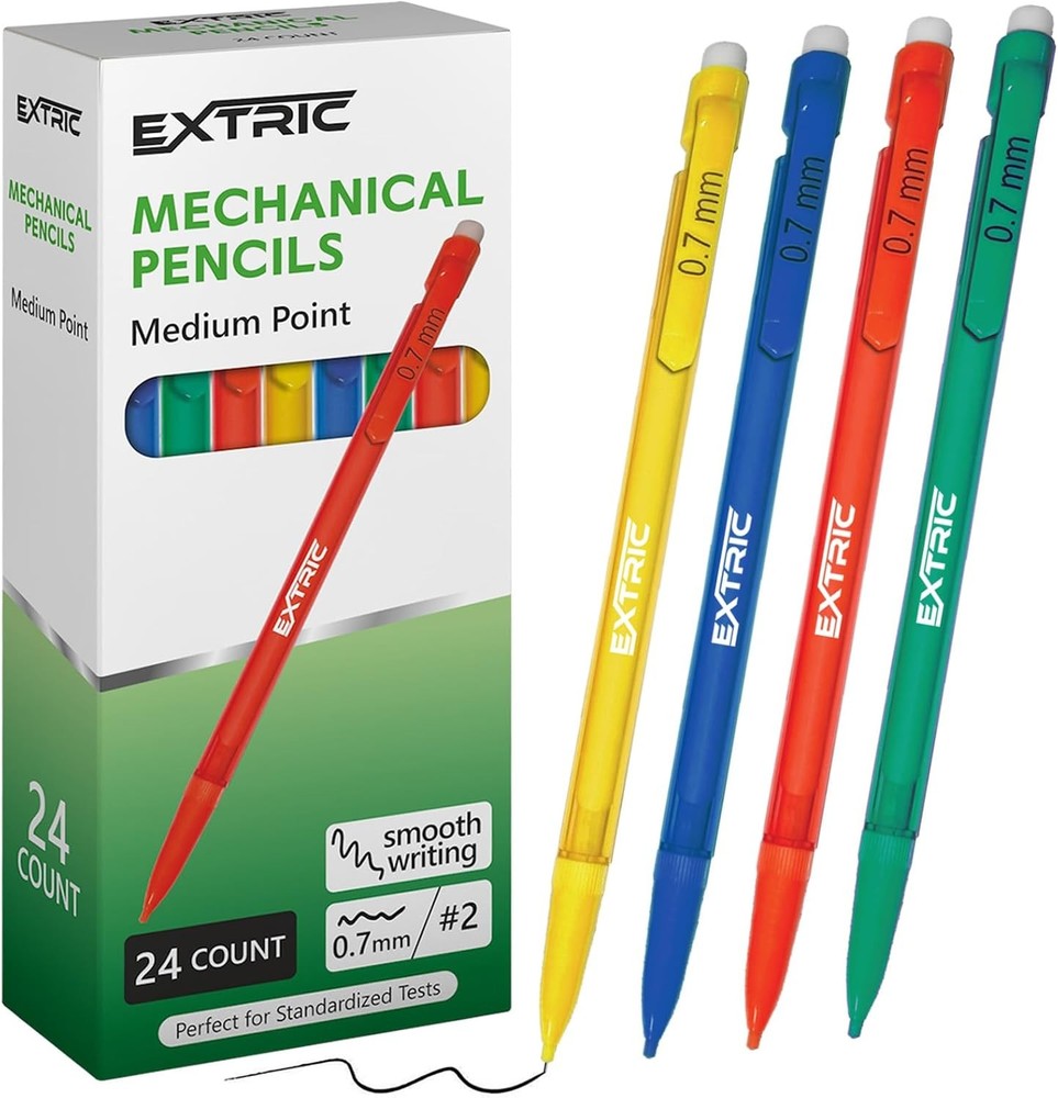 Mechanical Pencils 0.7 mm with Erasers, Medium Point Lead, HB