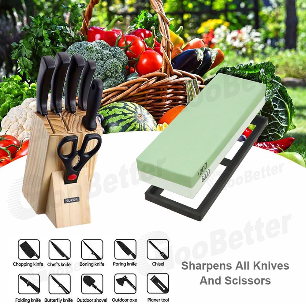 Knife Sharpening Water Stone Kitchen Dual Whetstone Set 1000 6000 Grit 2 Sided