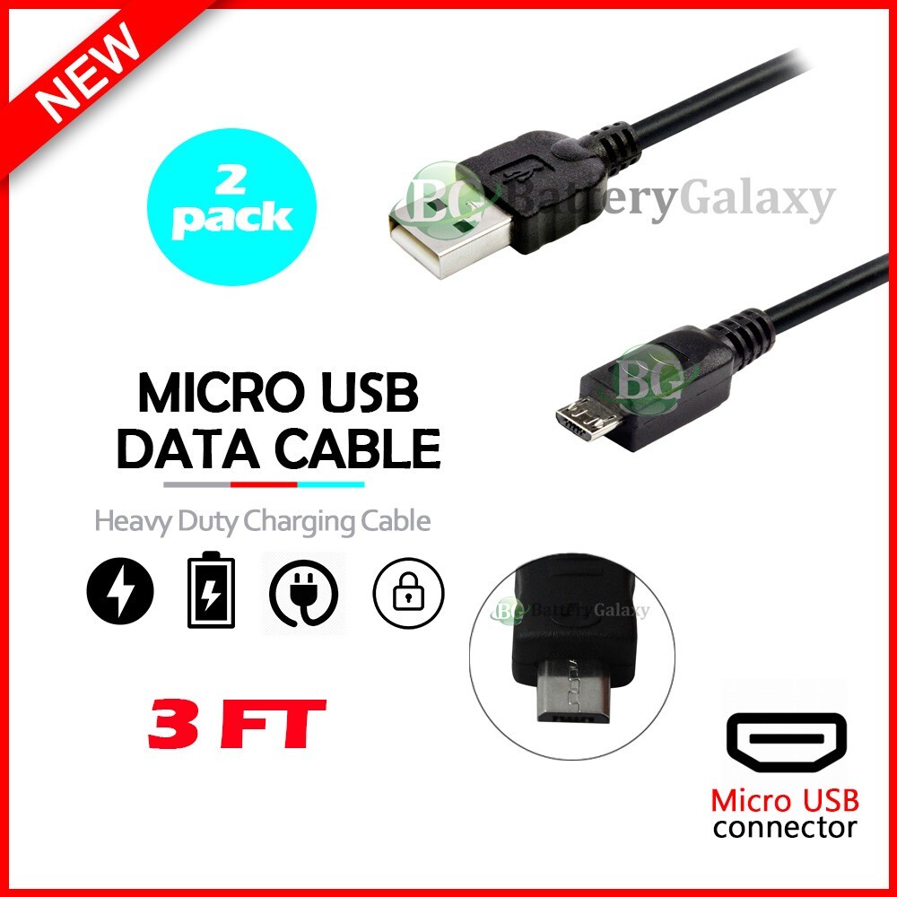 2X Micro USB Data Cable Cord Charger for Amazon Kindle Fire 2 HD 7 Tablet Black