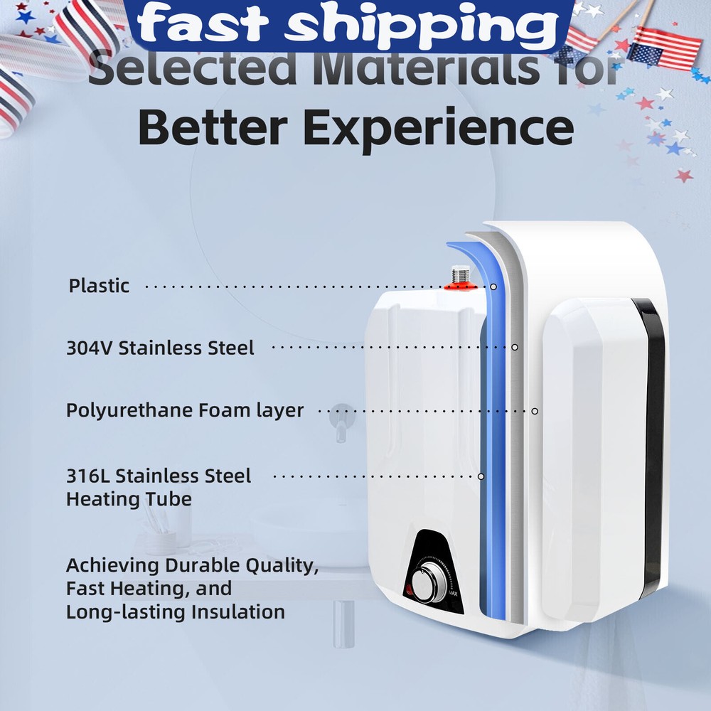 Electric Tankless Water Heater 1.5KW Mini Tank Point-Of-Use Instant Hot for RVs