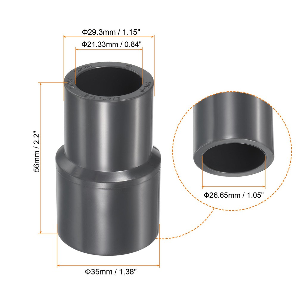 UPVC Fitting Pipe Reducer 3/4" x 1/2" 2pcs Straight Coupling