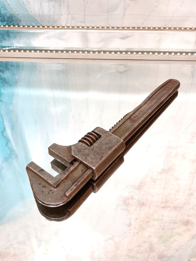 Vintage Auto Wrench Adjustable Monkey Pipe Adjustable Spanner Wrench #9
