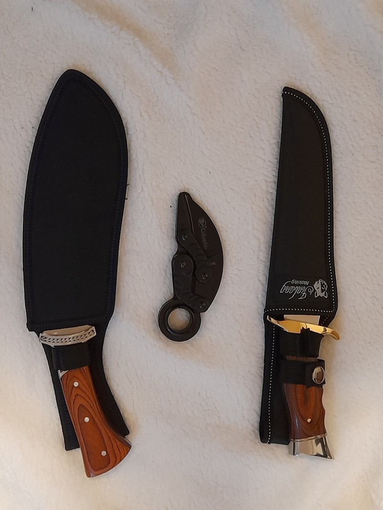 3 Knife Gift Set Kukri Bowie Fixed Blade + Folding Karambit Camping