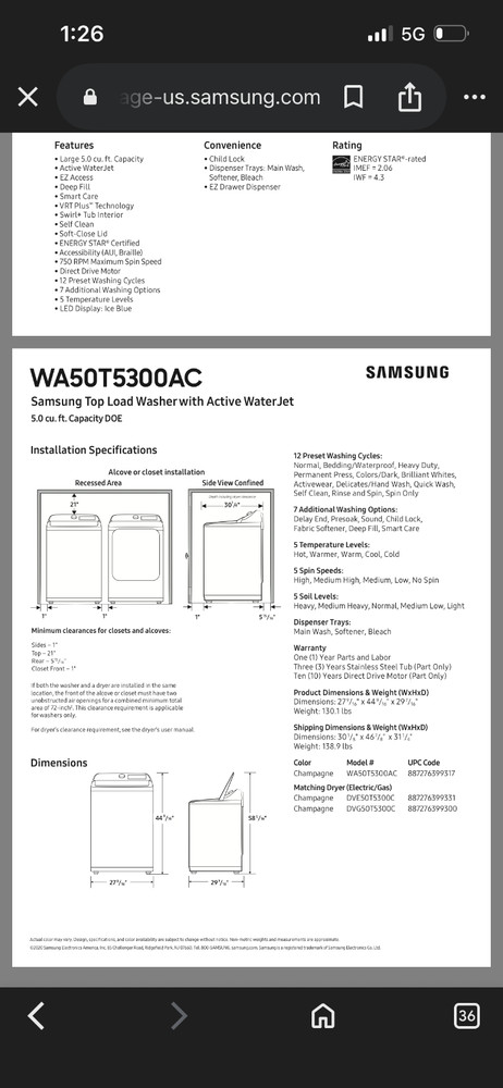 🔥SAMSUNG Washer & Dryer SET🔥