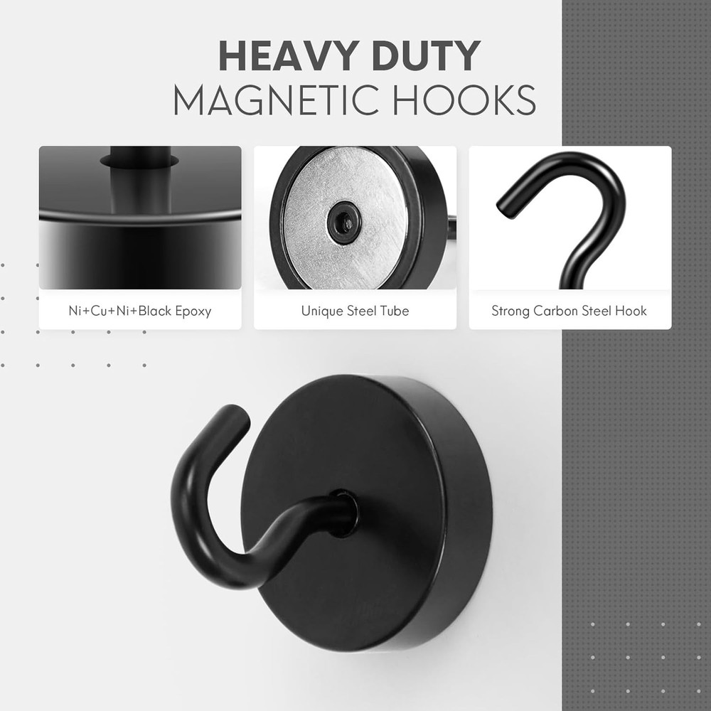 Magnetic Hooks, Heavy Duty, 10 Pack, Black