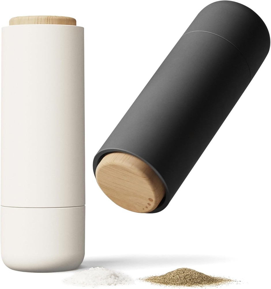 Non-Spill Salt and Pepper Grinder Set - Adjustable Ceramic Grinder -Minimalistic