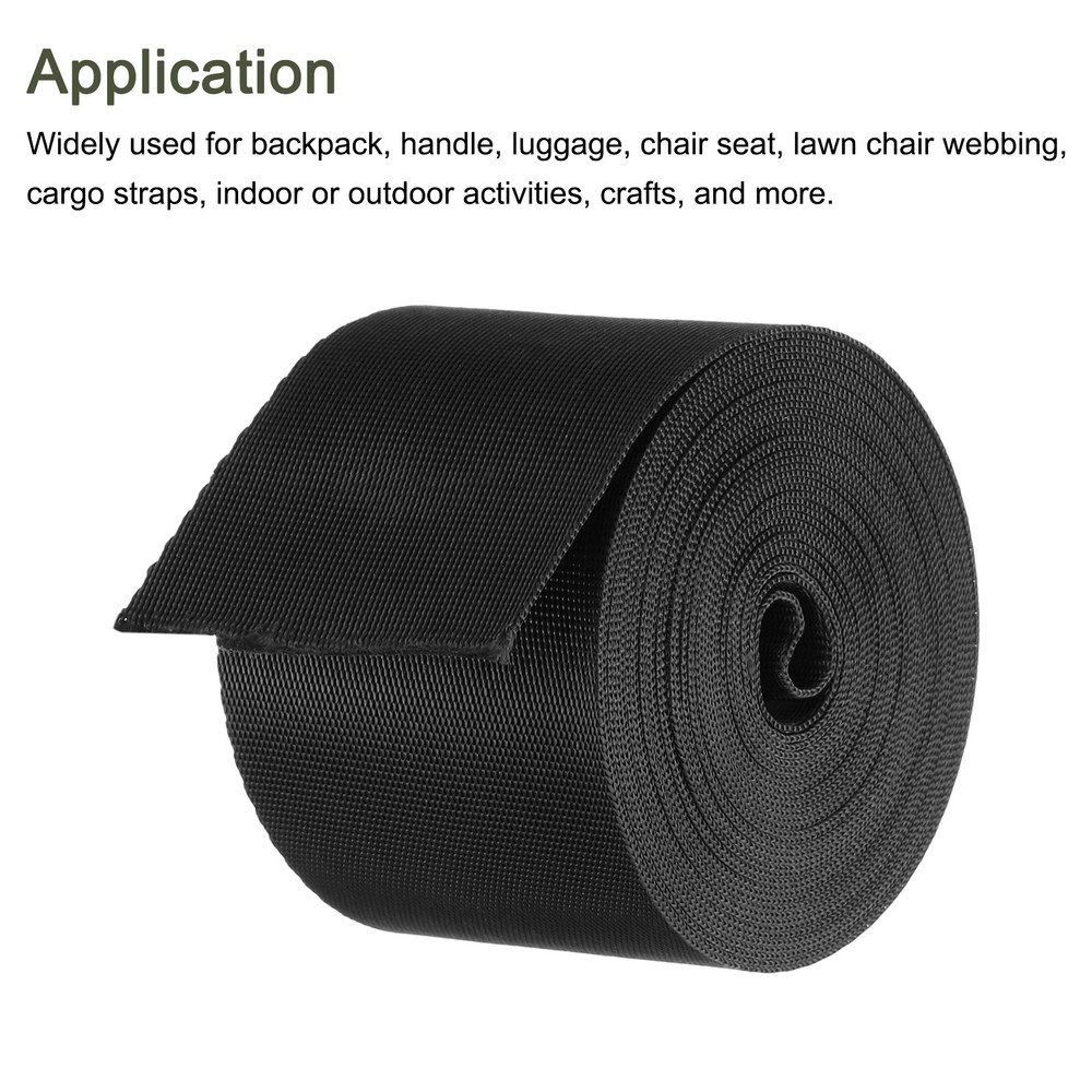 Flat Nylon Webbing Strap 2 Inch 5 Yards Black for Backpack