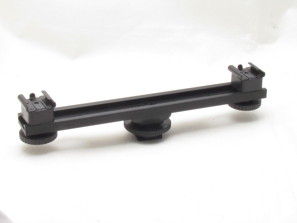 7"Camera Dual Mount Bracket Flash DV LED Light Microphone Hot Cold Shoe Flashgun