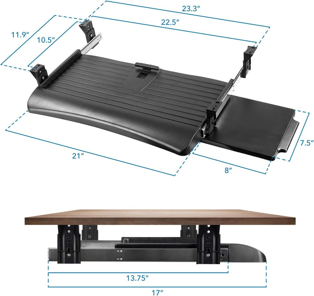 Mount-It Keyboard Drawer Under Desk with Mouse Platform Easy-Glide Sliding Un...