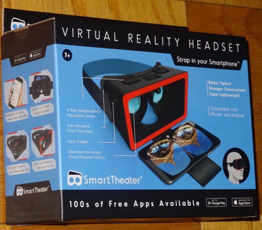 Smart Theater Virtual Reality Headset Black Strap iPhone Android Smartphone New