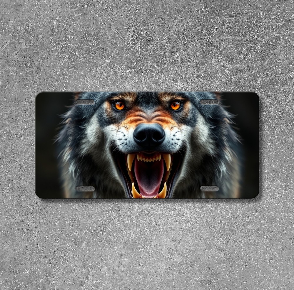 Hyperrealistic Wolf License Plate Fang Design Name Plate Front Plate Unique Gift