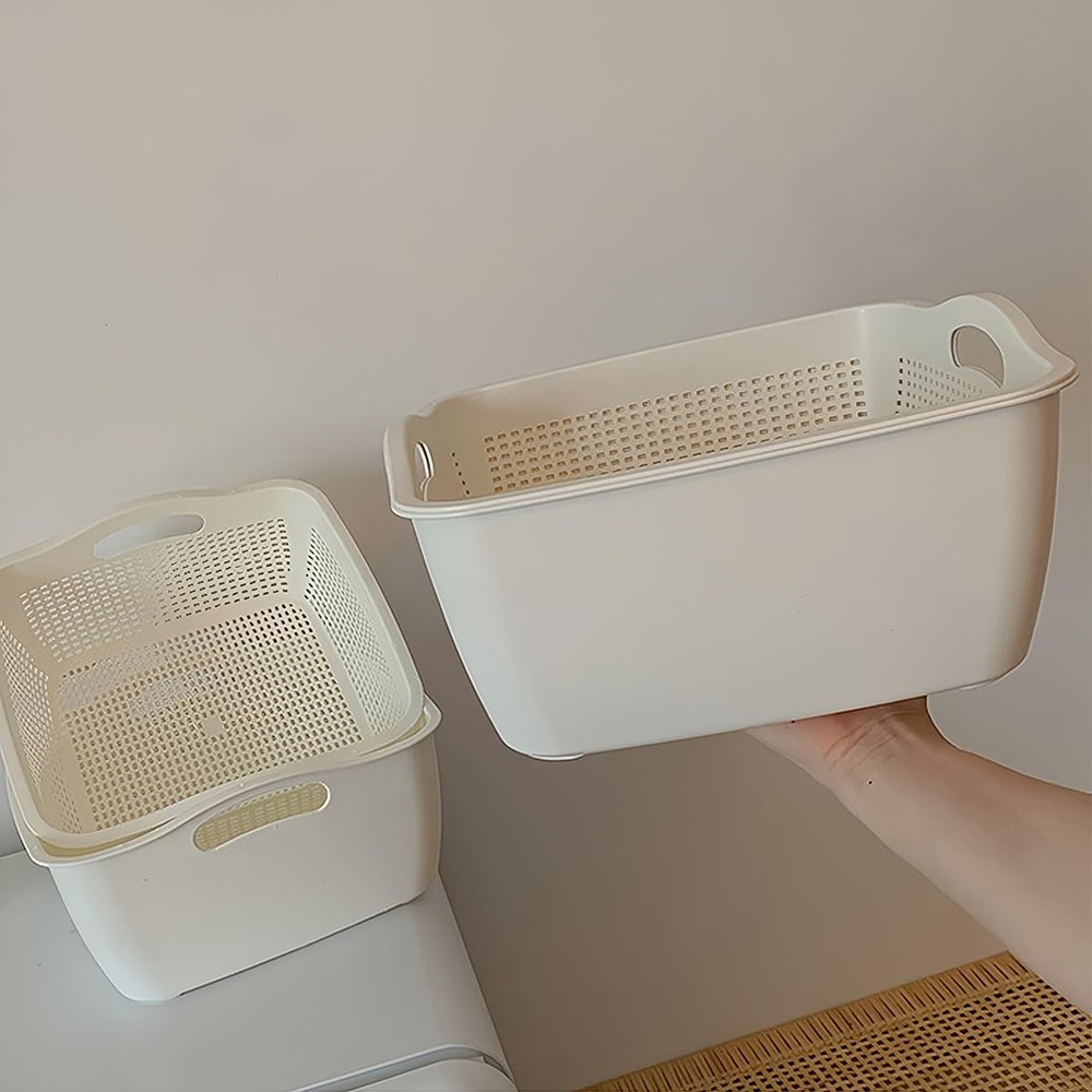 Double-Layer Plastic Fruits & Vegetable Washing Basket - Multi-Layer Stackabl...