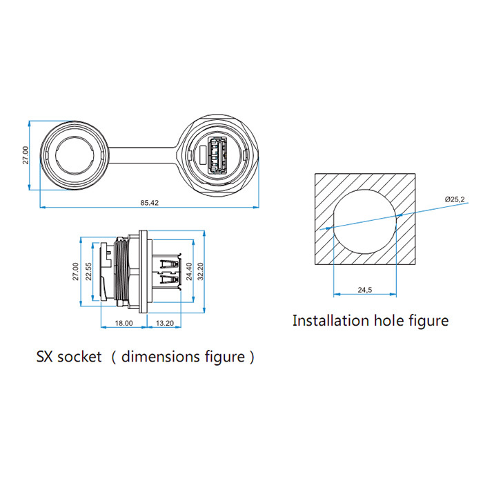 CNLINKO USB 3.0 Panel Mount Connector Female Socket Waterproof IP67 Data + Power