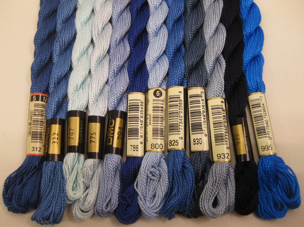 Threads for Needlepoint Hand Embroidery 12x DMC Perle #5 BLUE