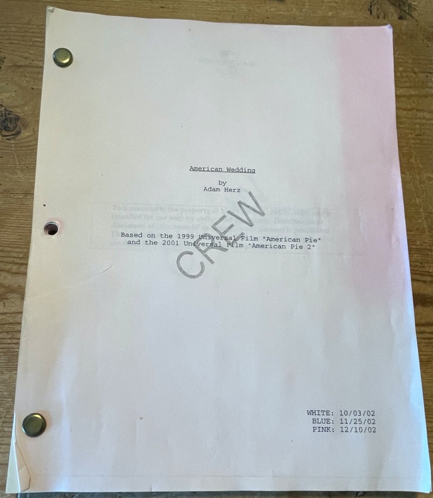 AMERICAN WEDDING MOVIE SCREENPLAY SCRIPT ORIGINAL ADAM HERZ