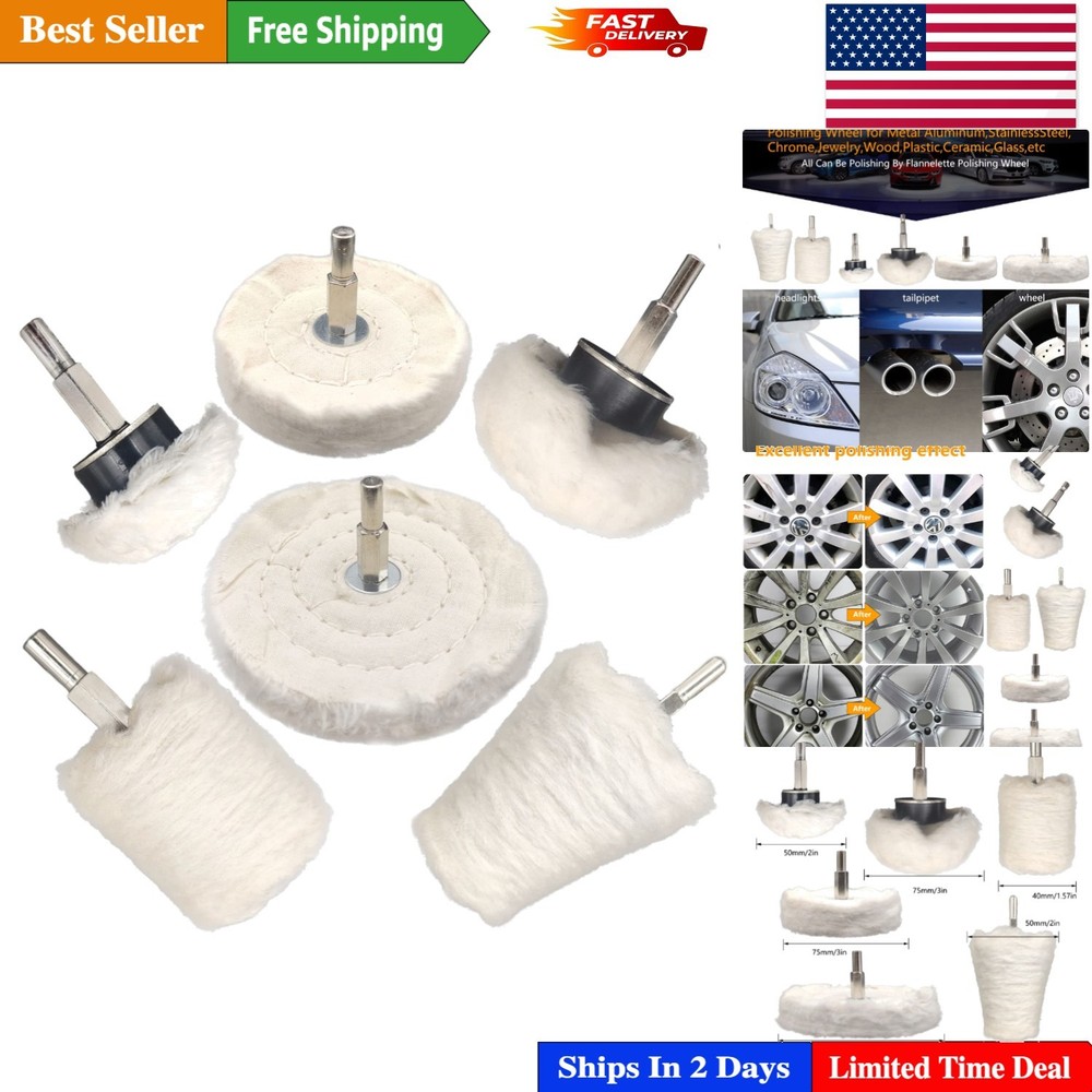 Multi-Shape Buffing Wheels for Electric Drill - 6 Cotton Pads for All Materials