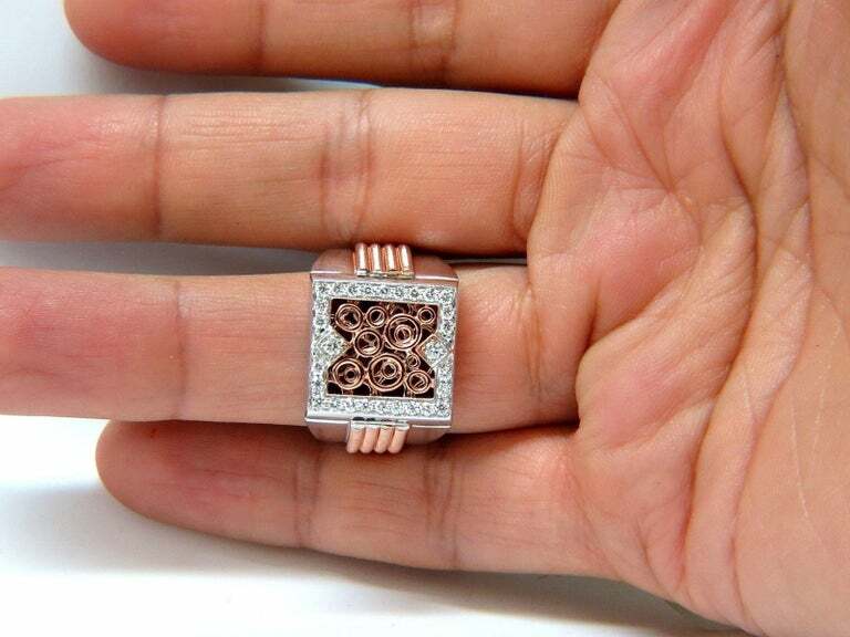 French Deco Style 925 Two Tone Solid Silver With Brilliant Round Cut CZ Men Ring