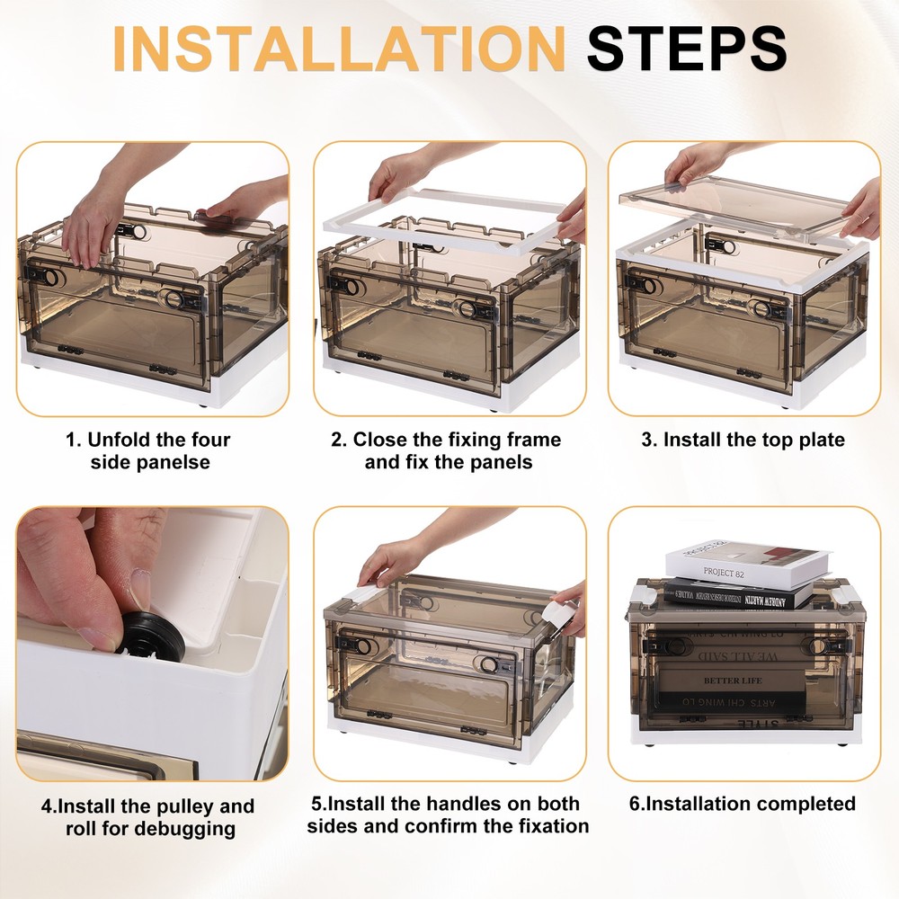 26.4 Quart Plastic Stackable Storage Bins Foldable Box for Bedroom(Orange)